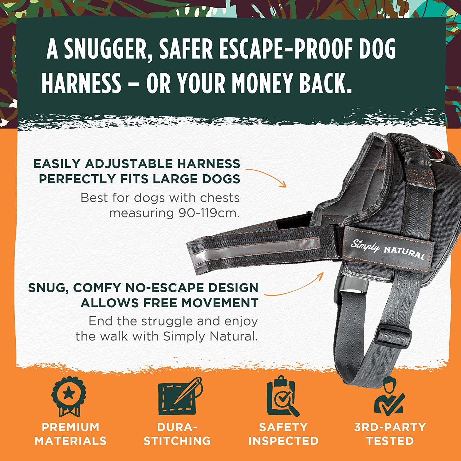 Simply Natural Dog Harness Large Escape Proof Dog Harness with Easy On Closures in a Stronger Super Soft Dog Harness - Image 2