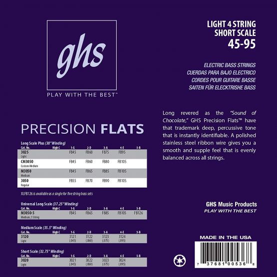 GHS PRECISION FLATS Flatwound String Set for Electric Bass- 3020 - Short Scale - 045/095 - Image 2