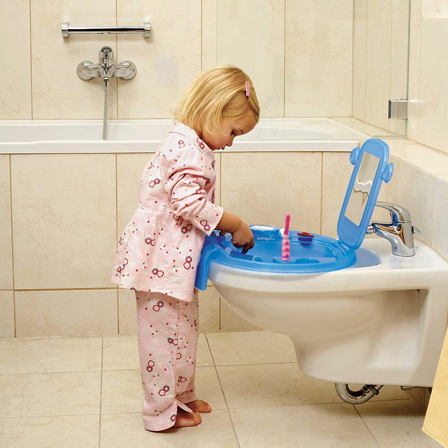 OKBABY Space - Mini Washbasin for Children Attaches to Bathtub or Bidet - Fuchsia, Fucsia, 13 cm (W) x 39 cm (L) x 40 cm (H) - Image 3
