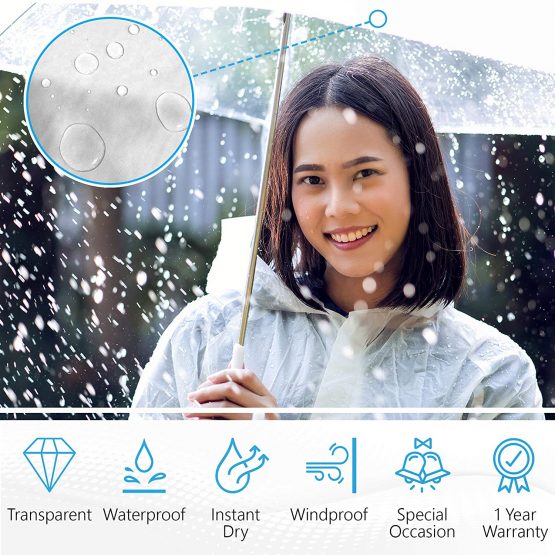 GadHome Transparent Umbrella | Large 85cm Clear See Through Dome Umbrellas for Women, Wedding, Bridal Party Photoshoot | Lightweight Translucent Automatic Foldable Umbrella with White C Handle - Image 3