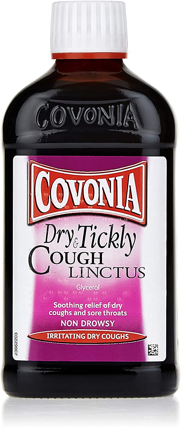 Covonia Dry and Tickly Cough Linctus Syrup, Sore Throat Relief, Non-Drowsy Formula – 300ml