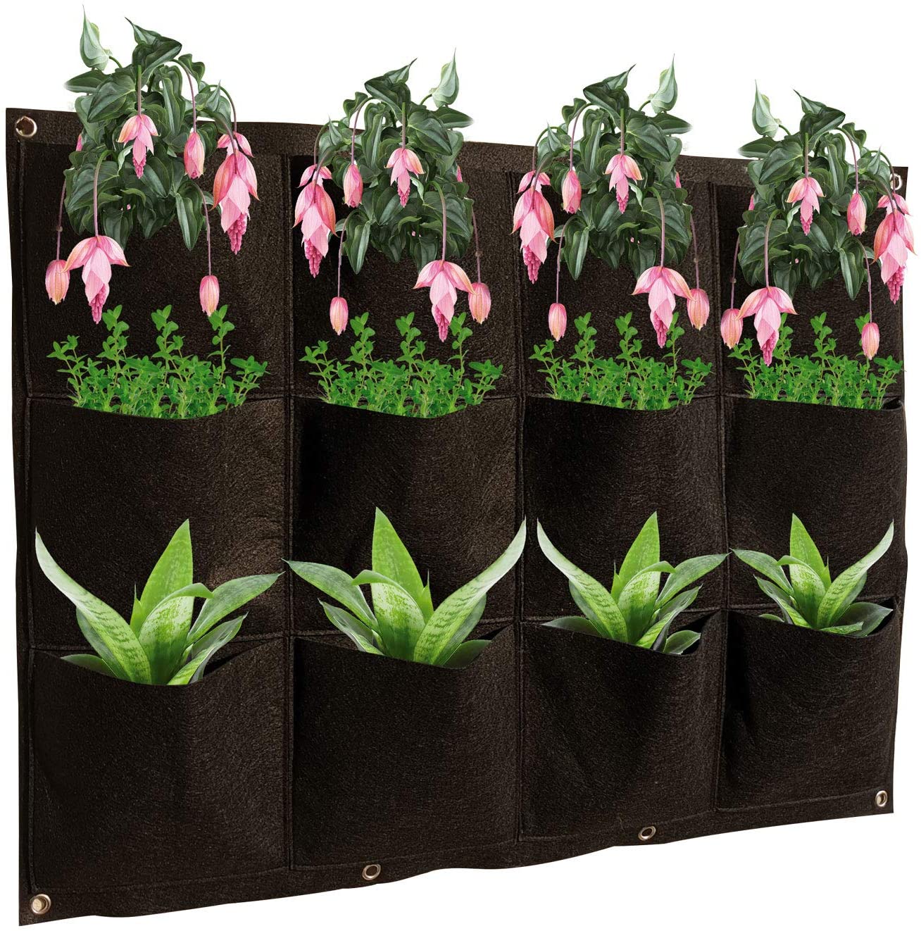 Parkland® Vertical Planting Bags Wall Hanging 12 Pockets Grow Planter Bag Wall Mounted Outdoor Indoor Greening Flower Container Gardening Home Plant Pouch Black