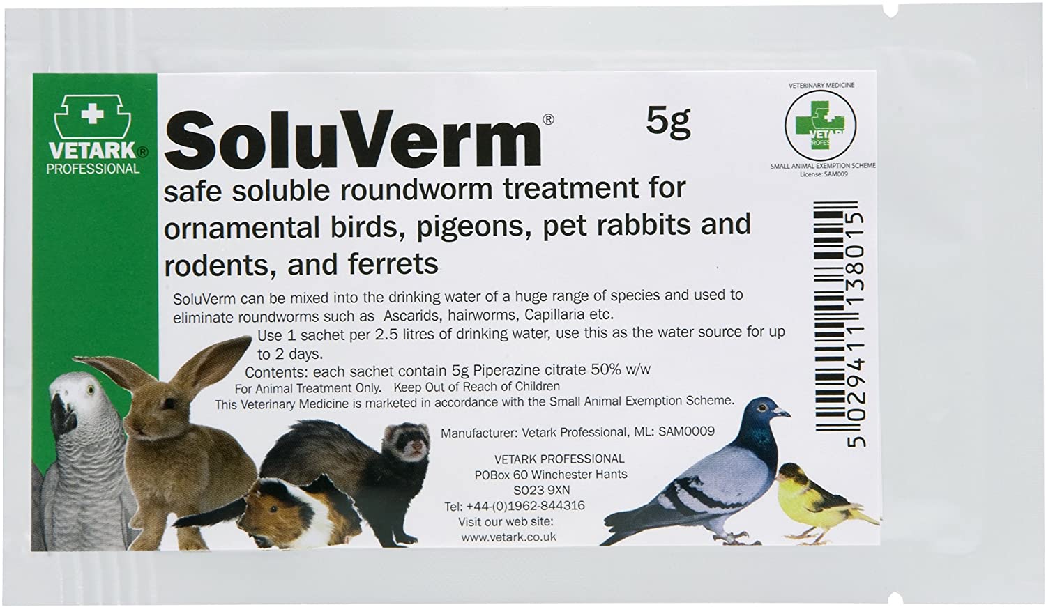 Vetark Soluverm Sachet, soluble roundworm treatment, 5 g, 5 g (Pack of 1)