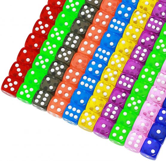 YOUSHARES 100Pcs Dice Set of 10 Transparent Colors for Dice Games – 16mm 6 Sided Standard Dice with A Velvet Dice Carrying Bag, Board & Tenzi Dice Games and Other Casino Games - Image 2