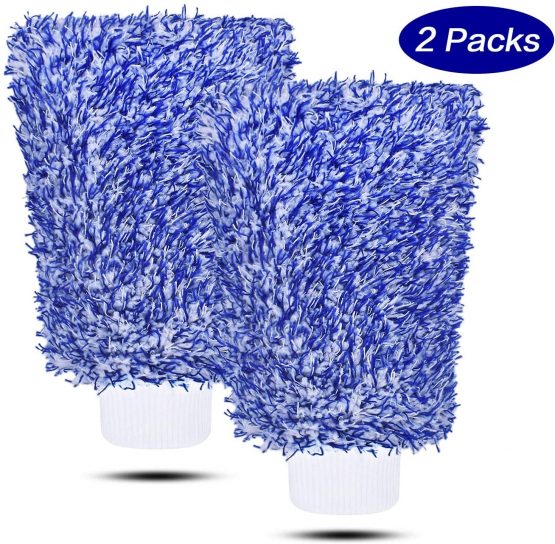Mokani Microfiber Car Wash Mitt Cleaning Gloves Equipment Sponges, 2 Sets Professional Scratch Free Polishing Cleaning Mitts,Blue
