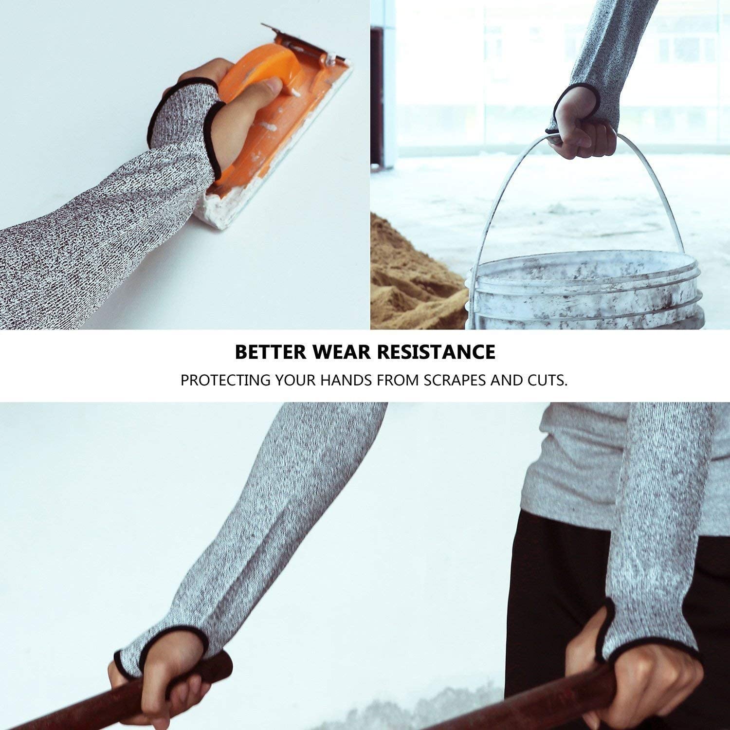 STGOOD Cut Resistant Sleeves with Thumb Hole, Level 5 Protection, Slash Resistant Safety Protective Arm Sleeves Grey - Image 3