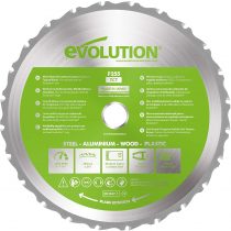 Evolution Power Tools F255TCT-24T (Fury) Multi-Material TCT Blade Cuts Wood, Metal and Plastic, 255 mm