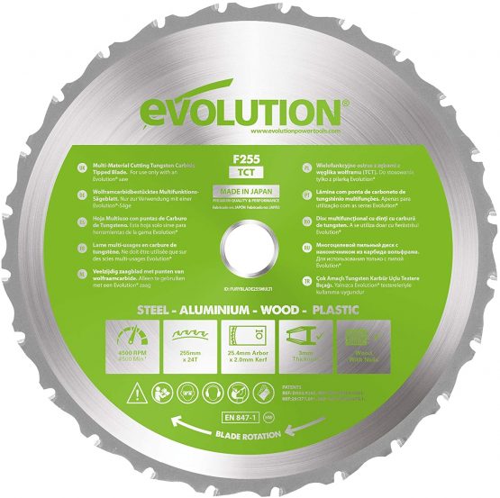 Evolution Power Tools F255TCT-24T (Fury) Multi-Material TCT Blade Cuts Wood, Metal and Plastic, 255 mm