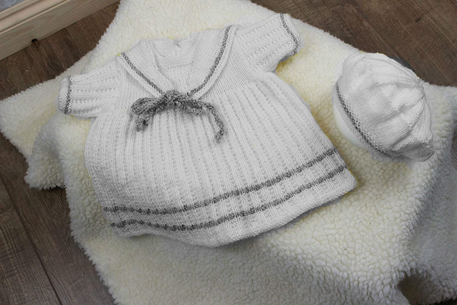 Knitting Pattern for Babies Dress and Matching Beret Sailor Dress and Matching Beret Knitting Pattern - Image 2