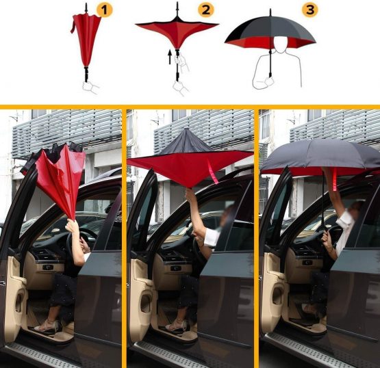 Jooayou Double Layer Inverted Umbrella, C Shape Handle Reverse Folding Umbrella, Anti-UV Windproof Travel Umbrella with Carrying Bag - Image 2