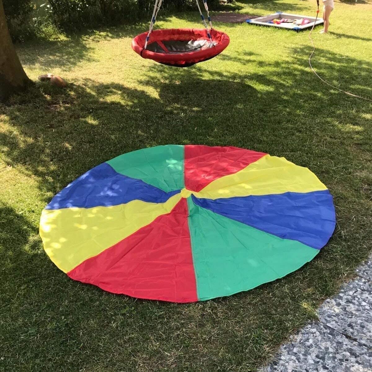 LEADSTAR Kids Play Parachute Multicolored Play Tent with 8 Handles,Kids Rainbow Parachute Toy,Outdoor Indoor Play Equipmen Lawn Games Picnic Blanket Mat(6Ft) - Image 2