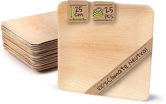 BIOZOYG Palmware leaf tableware I 25 pieces Palm Plate rectangular 25 x 25 cm I Bio Disposable Crockery Biodegradable Party tableware disposable tableware compostable