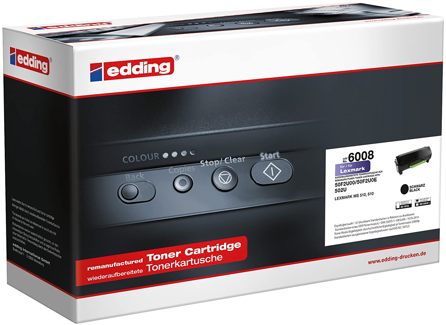 Edding Toner 2 x 6008 Replaces Lexmark 50 °F2U00 – Black – 20000 Pages