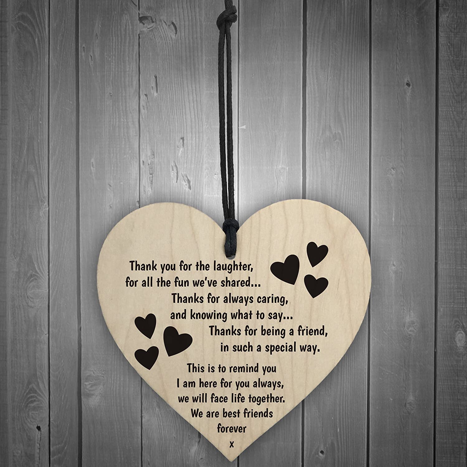 Red Ocean Best Friends Forever Wooden Hanging Heart Friendship Love Gift - Thank You Sign, Black, 10cm - Image 2