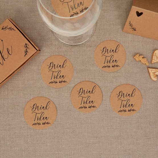 Neviti 775752 Hearts & Krafts Tokens-25 Pack Drinks Tokens, Brown Kraft, 5 x 5 cm - Image 2