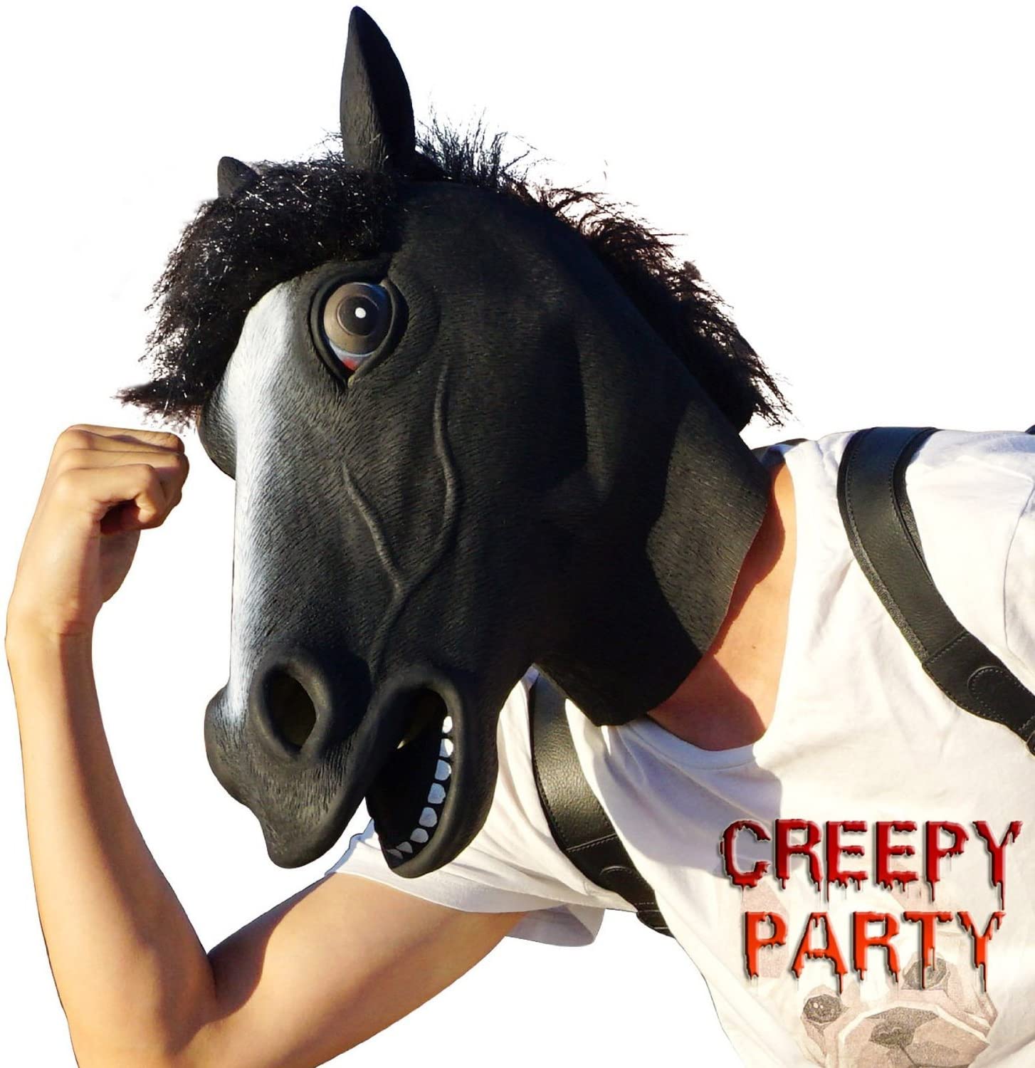 CreepyParty Horse Mask Black Horse Head Mask Latex Realistic Animal Full Head Mask for Halloween Costume Party