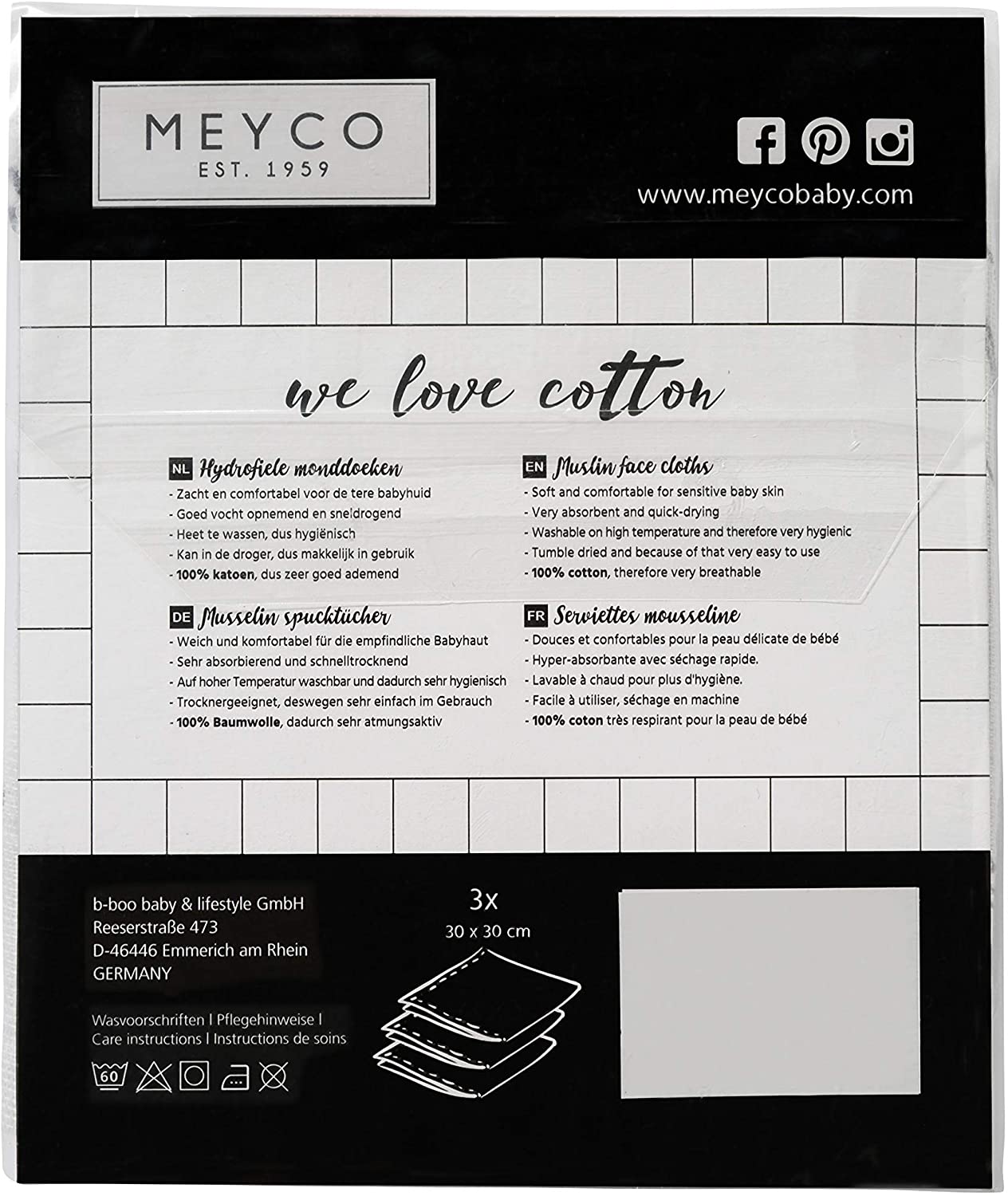 Meyco 457000 Set of 3 Muslin Towels 100% Cotton White 30 x 30 cm, 3 Stück - Image 4