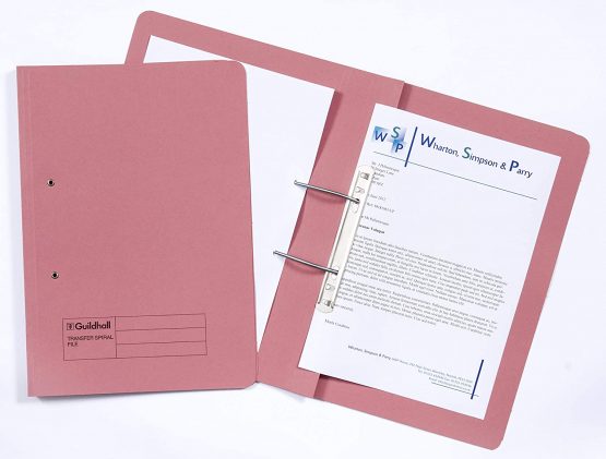 Exacompta Guildhall Spiral File, 355x250 mm, 420 gsm, Foolscap - Pink, Pack of 25