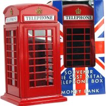 Money Boxes meduim phone box Telephone, Made of Die Cast, London Collectable Souvenir-65228, Metalic Red