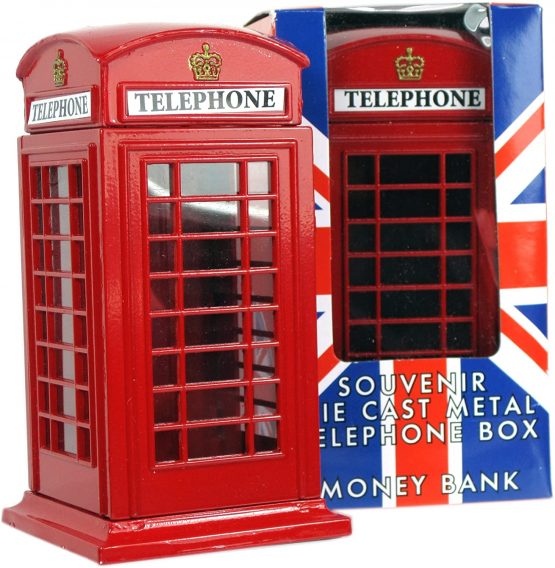 Money Boxes meduim phone box Telephone, Made of Die Cast, London Collectable Souvenir-65228, Metalic Red
