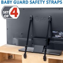 Tatkraft Protect Heavy Duty TV Safety Strap, Anti-Tip TV & Furniture Strap, VESA Mounting Standard for Modern TVs, 4 Pieces, White & Black