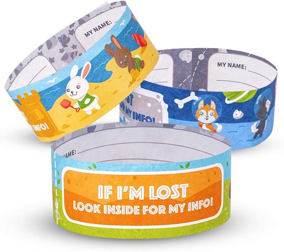 Printlike 15 Pack Travel ID Safety Wristbands for Kids | Emergency Bracelets to Help Lost Children