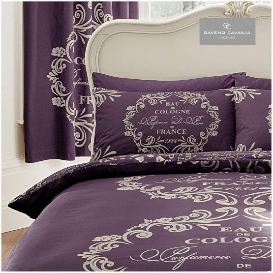 Gaveno Cavailia Luxurious SCRIPT PARIS Bed Set With Duvet Cover and Pillow Case, Polyester-Cotton, Purple , King - Image 2