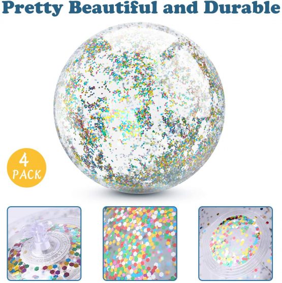 TUPARKA 4 Pack Glitter Beach Ball Inflatable Confetti Beach Balls Bulk for Summer Beach Favor Pool Party Toys with Inflator - Image 2