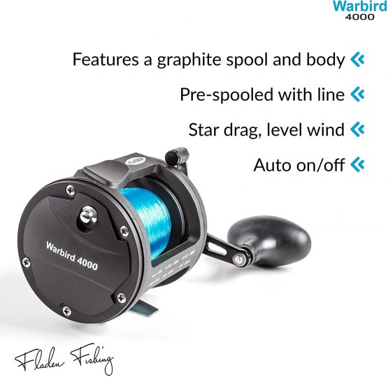 FLADEN Fishing - WARBIRD 4000-1 Ball Bearing Sea Multiplier Reel with Level Wind Star Drag and Line on [11-454000] - Image 2