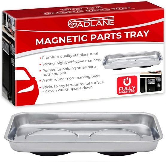 GADLANE Rectangle Magnetic Parts Tray Stainless Steel Dish Heavy Duty Nut & Bolt Sockets Screws Tools Holder Collector 24.1cm x 14.0cm