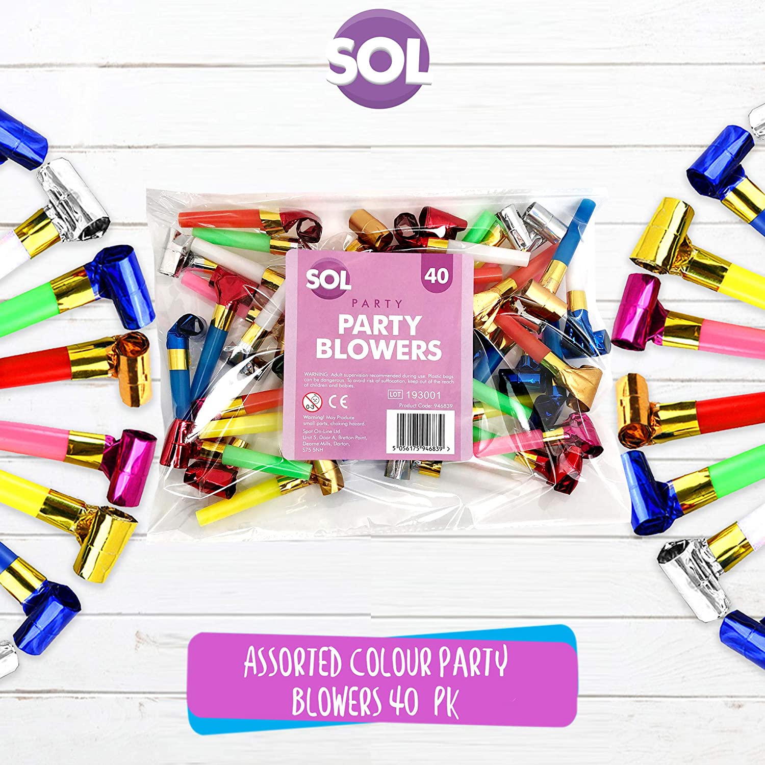 SOL 40pk Party Blowers for Party Bags Fillers for Kids Assorted Colours Party Blowers - Image 2