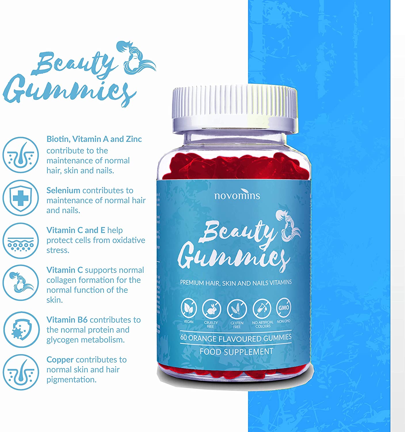 Hair Skin and Nails Vitamins, 60 Gummies with Vitamin A, C, E & Zinc, Biotin Hair Growth Vitamins for Hair Care - Image 4