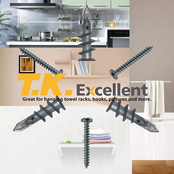 T.Kllent Self Drilling Drywall Anchors with Screws Kit,100 Pieces - Image 4