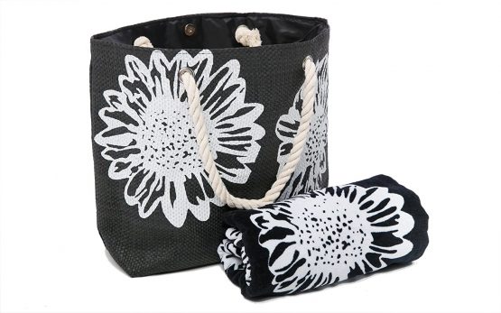 Beach Bag for Women 46 x 33 CMS PLUS Beach Towel Set Summer Tote Bags 100% Cotton Towels75 x150 cms Floral Pattern