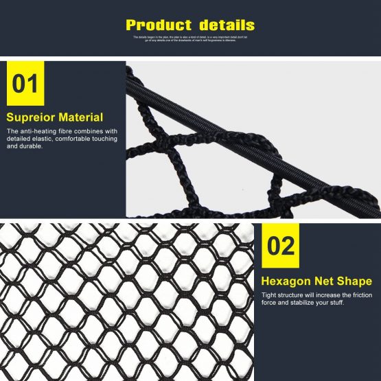 Haofy Cargo Net, 100 x 40CM Car Boot Net Adjustable Elastic Trunk Cargo Organizer Nylon Mesh Rear Car Net for Car, Van, SUV, Truck Bed, with 4 Hooks - Image 2