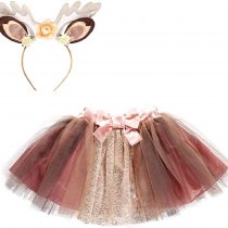 amscan FAW-SM Girls Cute Fawn Tutu with Satin bow and Antler headband-Size S/M-1 PC, Small/Medium