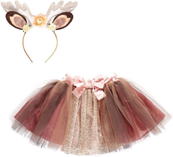 amscan FAW-SM Girls Cute Fawn Tutu with Satin bow and Antler headband-Size S/M-1 PC, Small/Medium