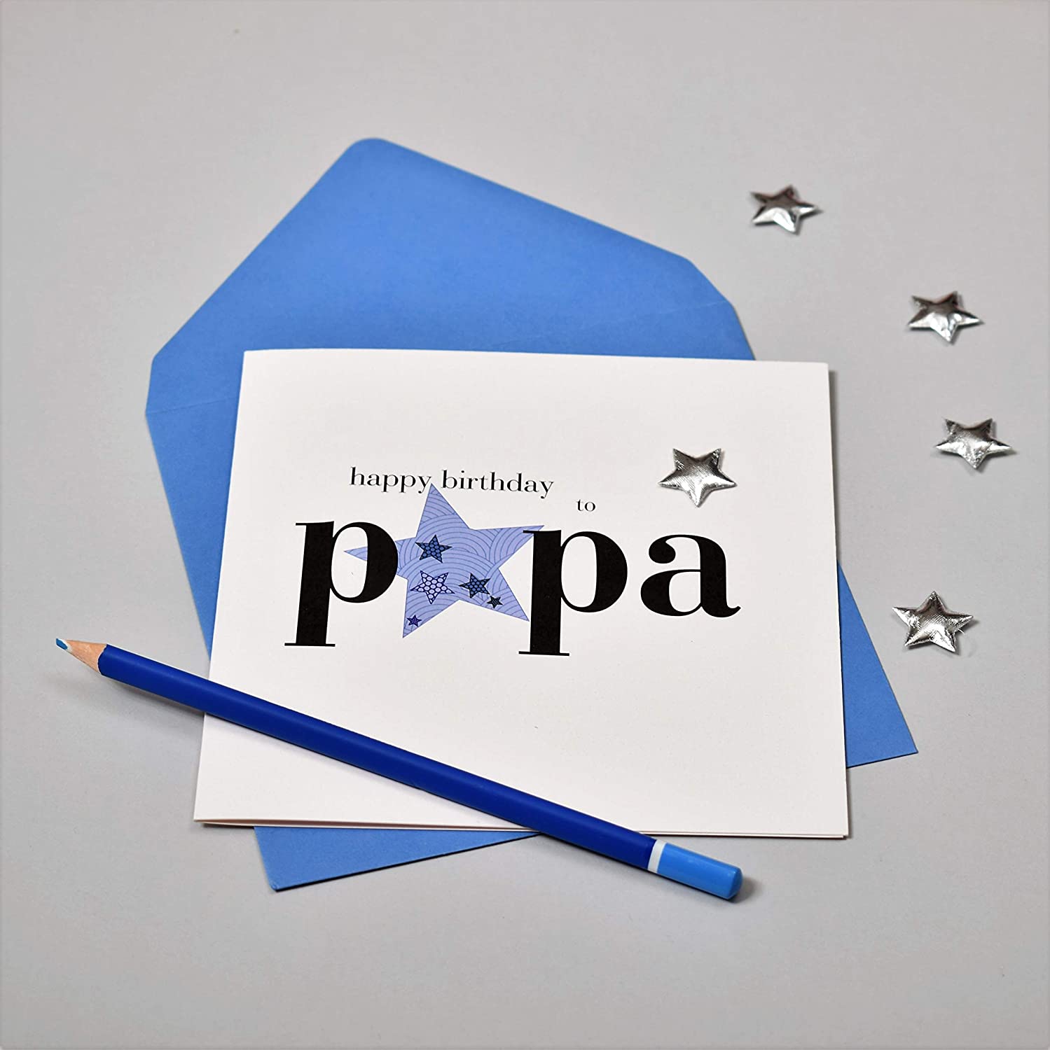 Claire Giles Greeting Cards, Happy Birthday Papa Card, Blue Star design Birthday Greeting Card, Embellished with a padded star - Image 3