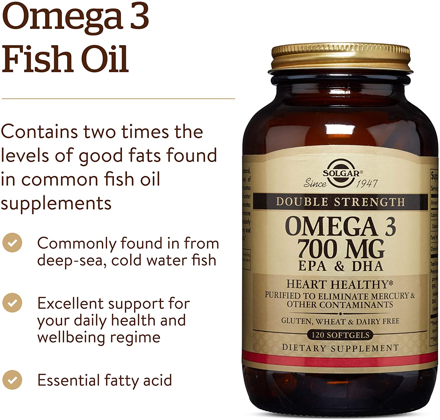 Solgar Omega-3 Double Strength Softgels, Pack of 120, Optimum Pure and Potent Form of EPA/DHA, for Heart Brain and Eye Health - Image 4