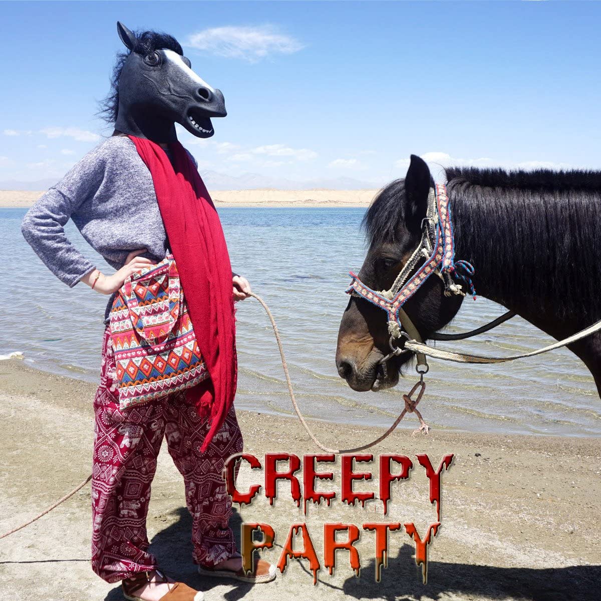 CreepyParty Horse Mask Black Horse Head Mask Latex Realistic Animal Full Head Mask for Halloween Costume Party - Image 2