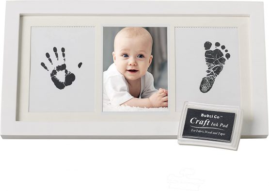Beautiful Baby Handprint Kit & Footprint Photo Frame for Newborn Girls and Boys, Unique Baby Shower Gifts Set for Registry, Memorable Keepsake Box Decorations for Room Wall or Nursery Decor