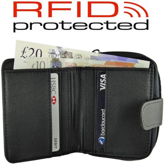 Ladies Small Compact Black Leather Purse with RFID Protection (Black) - Image 2