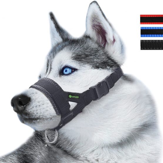 ILEPARK Nylon Soft Dog Muzzle for Dogs Prevent Anti Biting, Barking and Chewing, Adjustable Loop (M, Black)