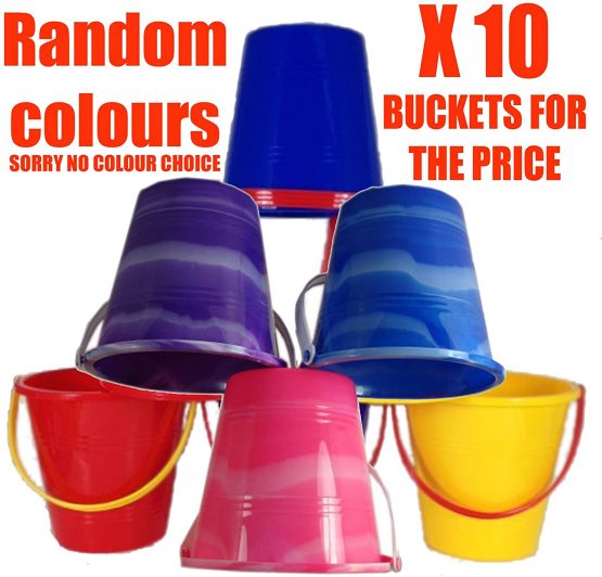 Set Of 10 Mixed Colour Small Beach Buckets