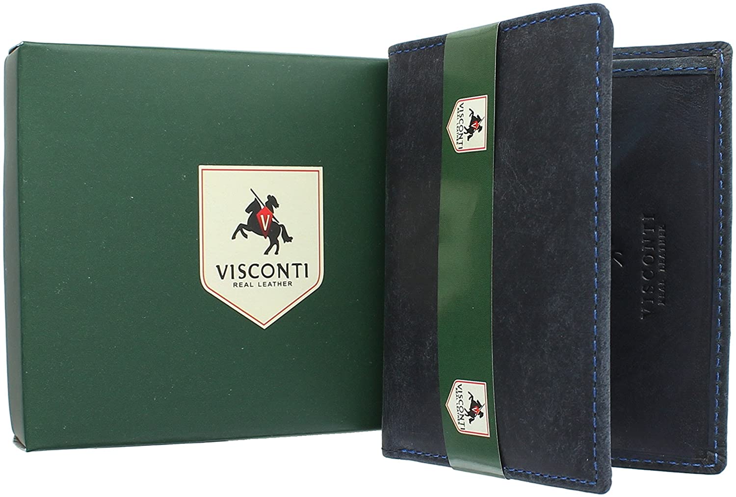 VISCONTI Hunter Compact Oiled Leather Arrow Wallet RFID Blocking 705 Oil Blue, 8cm x 10cm x 2cm - Image 4