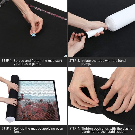 Becko Puzzle Roll Jigsaw Storage Felt Mat, Jigroll Up to 1,500 Pieces, Environmental Friendly Material, Box with A Drawstring Storage Bag and A Hand Pump - Image 4