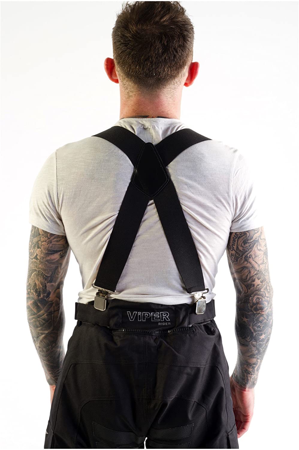 ViPER Motorcycle Black Braces Elasticated Heavy Duty Trouser Pant Bike Suspender Gallas - Image 2