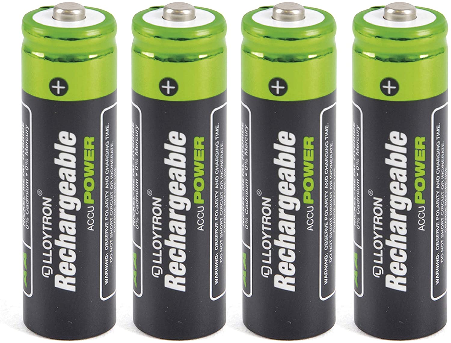 LLOYTRON NiMH Rechargeable AccuPower Batteries / AA Size / 800mAh / 4 Pack - B011, Black Green, AA 800mAh (4 Pack)