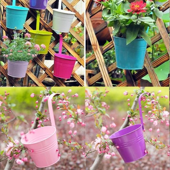Dproptel Set of 10 Metal Hanging Flower Pots with Detachable Hook Balcony Flower Bucket Wall Planter Garden Home Ornaments Home Decor - Image 4
