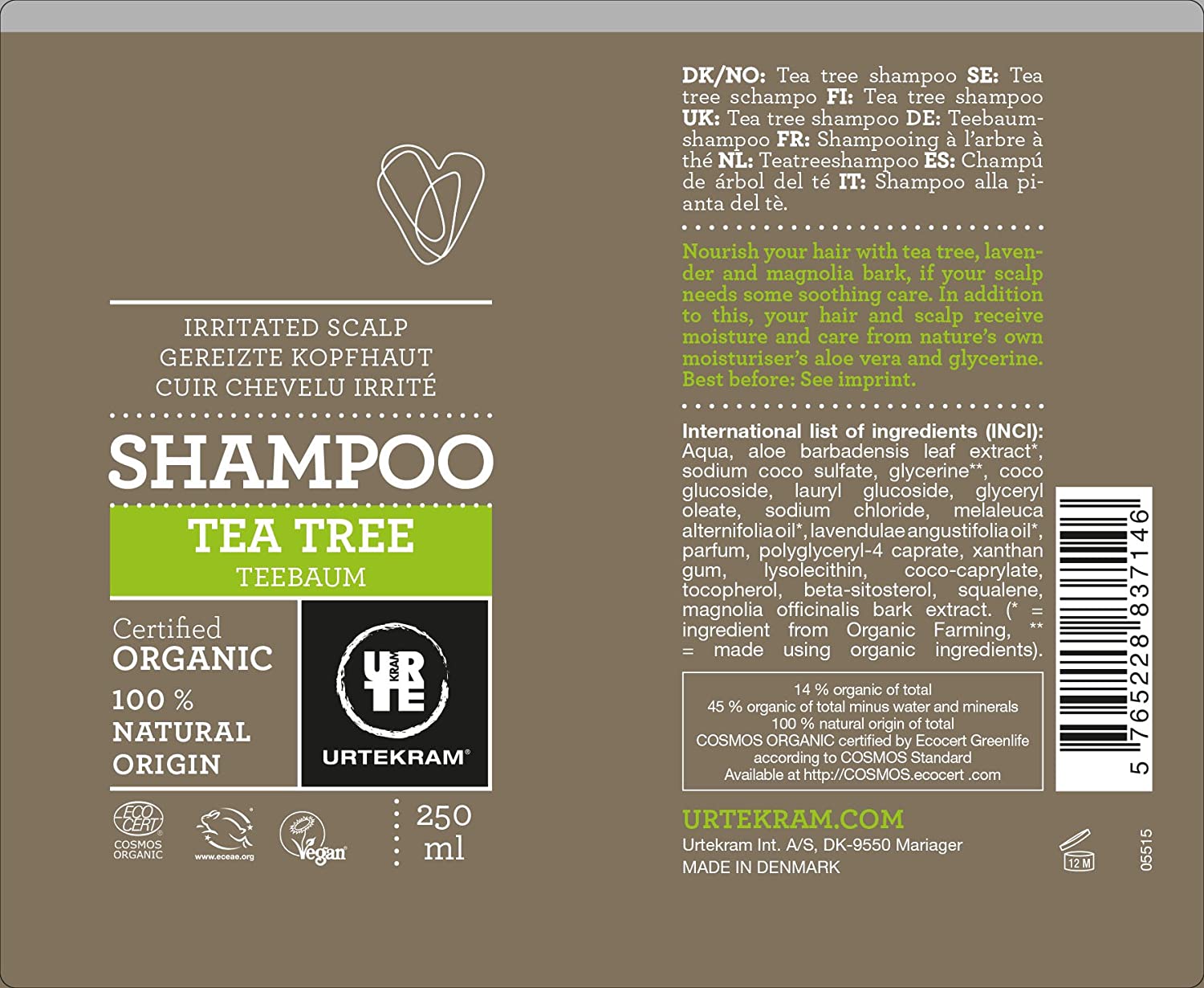 Urtekram Shampoo, Irritated Scalp, Vegan, Organic, Natural Origin, Tea Tree, 250 ml, 250 ml (Pack of 1) - Image 4